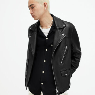 Warner Relaxed Fit Leather Biker Jacket