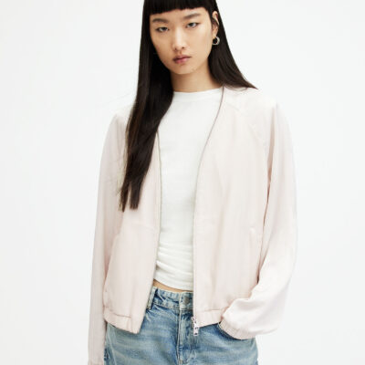 Helton Contrast Leather Bomber Jacket