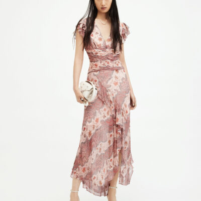 Brea Floral Print Cascade Maxi Dress