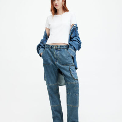 Florence Wide Leg Denim Cargo Trousers