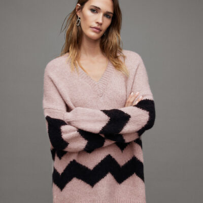 Ziggi Zig Zag Striped V-Neck Jumper