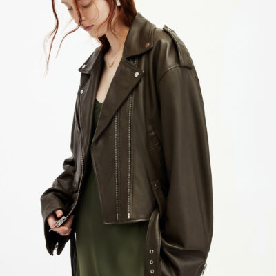 Dayle Oversized Leather Biker Jacket