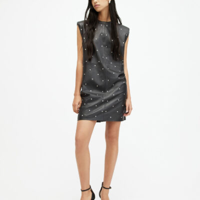 Mika Leather Heart Studded Mini Dress