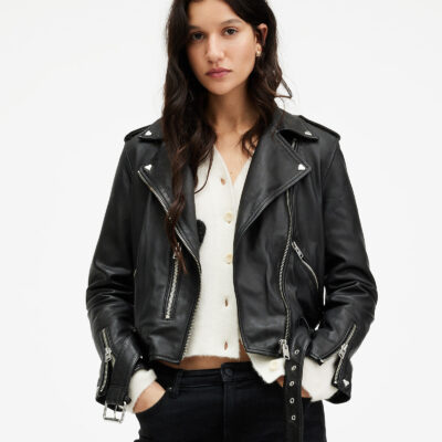 Balfern Heart Stud Leather Biker Jacket